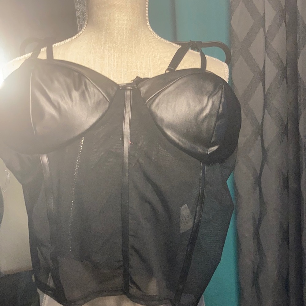 Leather and sheer tank